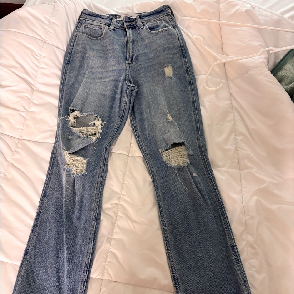 Hollister Light Blue Distressed Straight Leg Jeans